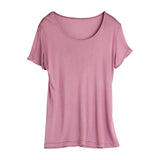 Silk Short Sleeve Women's T-shirt Silk Knitted Bottoming Shirt Top Rosy pink S
