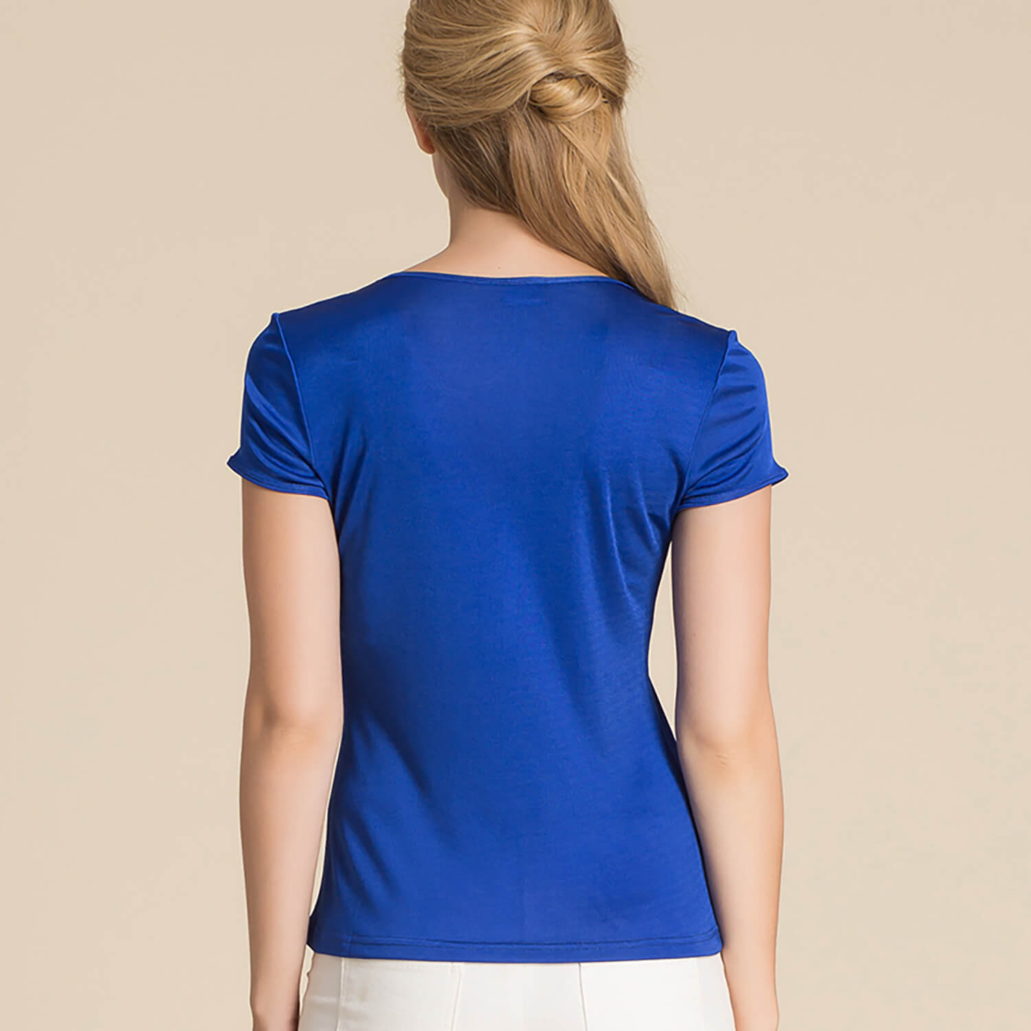 Silk Short Sleeve Women's T-shirt Silk Knitted Bottoming Shirt Top Blue S