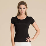 Silk Short Sleeve Women's T-shirt Silk Knitted Bottoming Shirt Top Black S