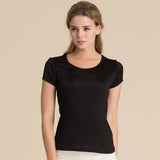 Silk Short Sleeve Women's T-shirt Silk Knitted Bottoming Shirt Top Black S