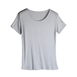 Silk Short Sleeve Women's T-shirt Silk Knitted Bottoming Shirt Top Blue S