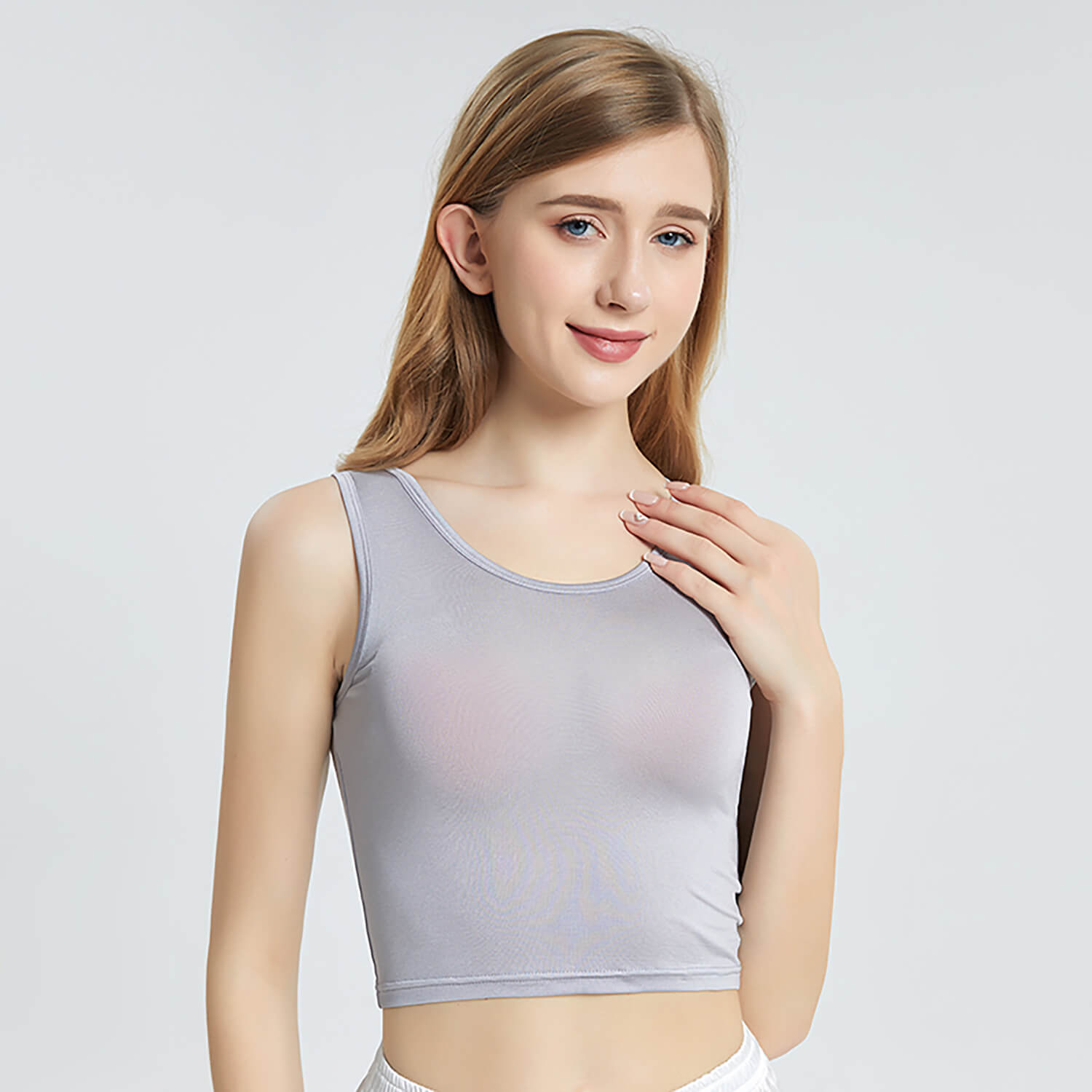 Summer Sleeveless Silk Vest Silk Knitted Bottoming Shirts Silver gray XS