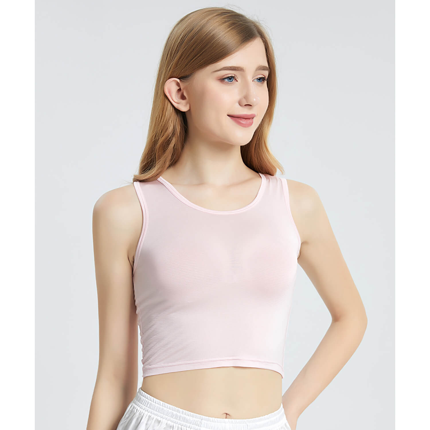 Summer Sleeveless Silk Vest Silk Knitted Bottoming Shirts Pink XS