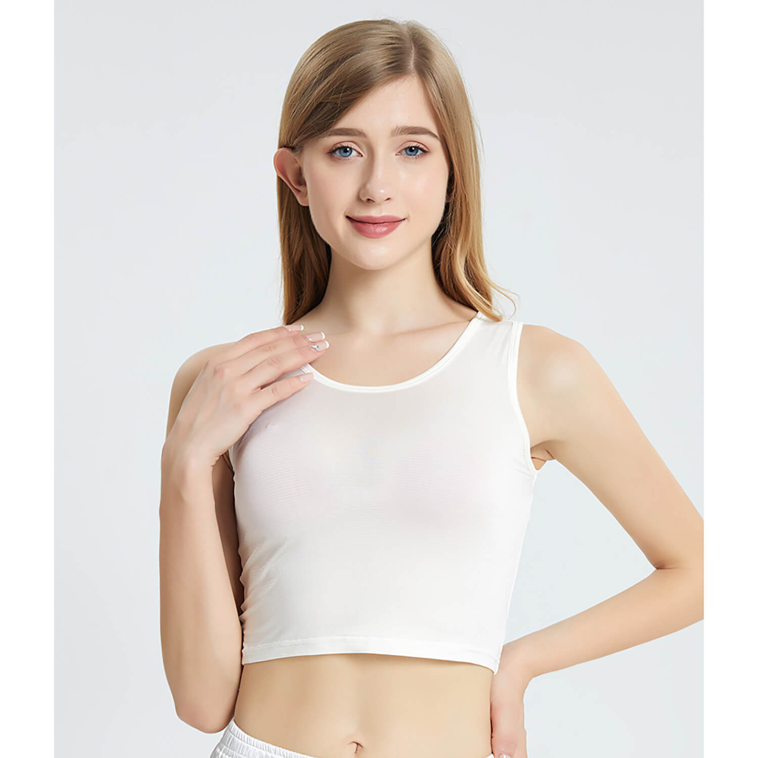 Summer Sleeveless Silk Vest Silk Knitted Bottoming Shirts White XS