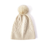 Cashmere Knitted Hat with Fur Pom Cashmere Beanie