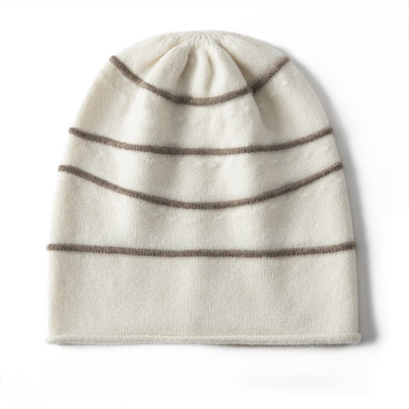 Striped Pure Cashmere Beanie Horizontal Stripe Cashmere Winter Hat