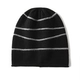 Striped Pure Cashmere Beanie Horizontal Stripe Cashmere Winter Hat