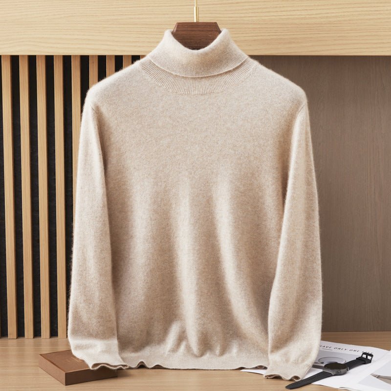 Mens Turtleneck Cashmere Sweater Long Sleeve Ribbed Hem Multi Colors