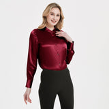 Women Band Collar Silk Blouse For Women 100% Pure Silk Blouse with Pocket