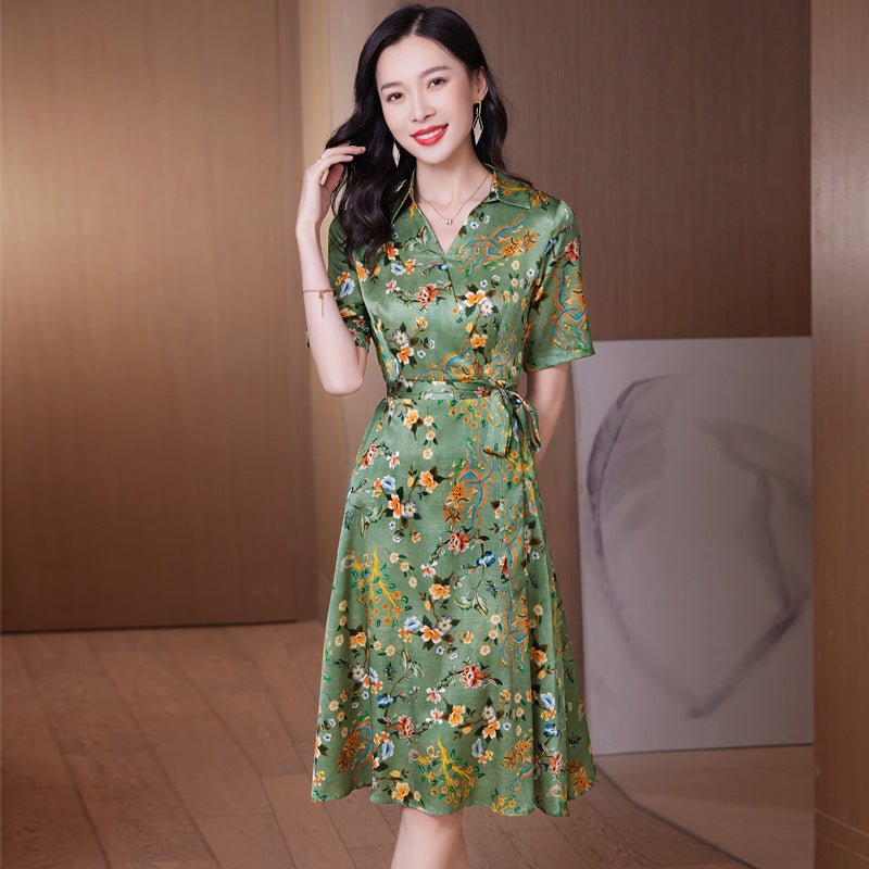 Women floral pure silk dress Summer Silk Floral Dress