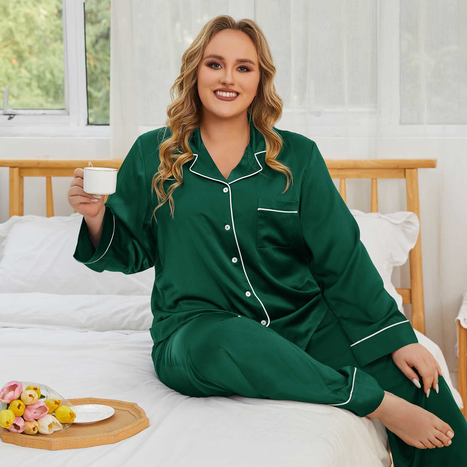 Women Plus Size Silk Pajamas 100% Silk Two Piece Pjs