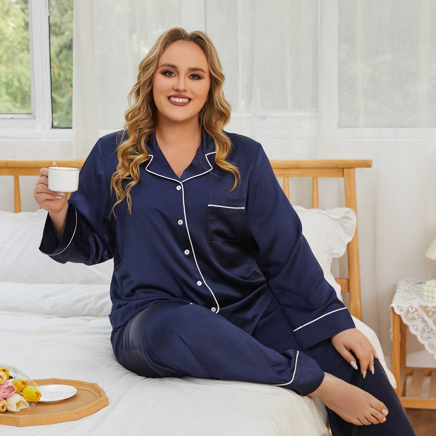 Women Plus Size Silk Pajamas 100% Silk Two Piece Pjs