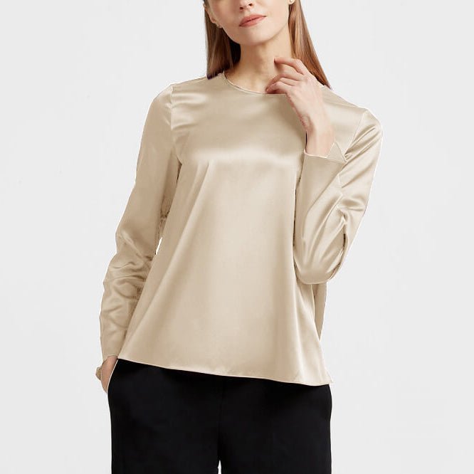 Women Pullover Long Sleeve Pure Mulberry Silk Blouse