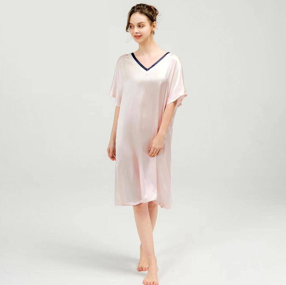Women Pure Silk Nightdress V Neck 100% Silk Sleepwear