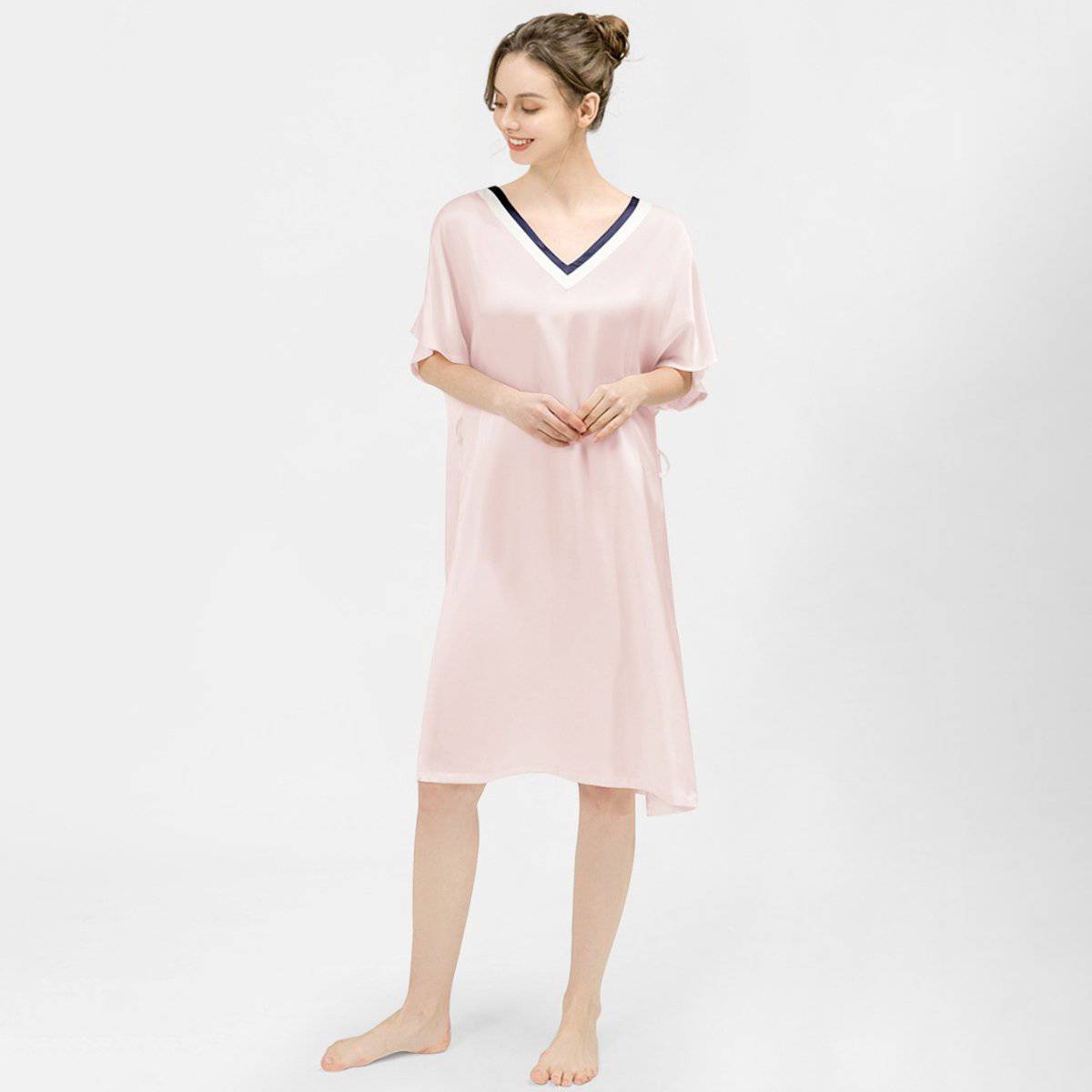 Women Pure Silk Nightdress V Neck 100% Silk Sleepwear