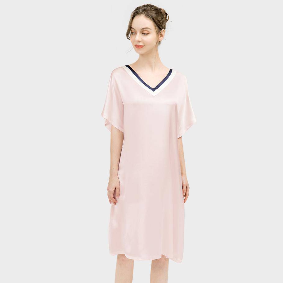 Women Pure Silk Nightdress V Neck 100% Silk Sleepwear
