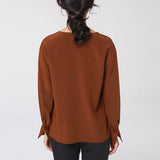 Women Silk Shirt 100% Mulberry Long Sleeves V Neck Work Silk Blouse
