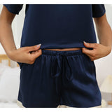 Women V Neck Silk Pajamas 100% Short Silk Sleepwear Set