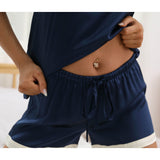 Women V Neck Silk Pajamas 100% Short Silk Sleepwear Set