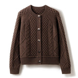 Womens Chunky Cable Knit Cashmere Cardigan With Oversized Buttons