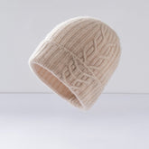Womens 100% Cashmere Beanie Cable Knit Cashmere Hat Ribbed Fold Brim