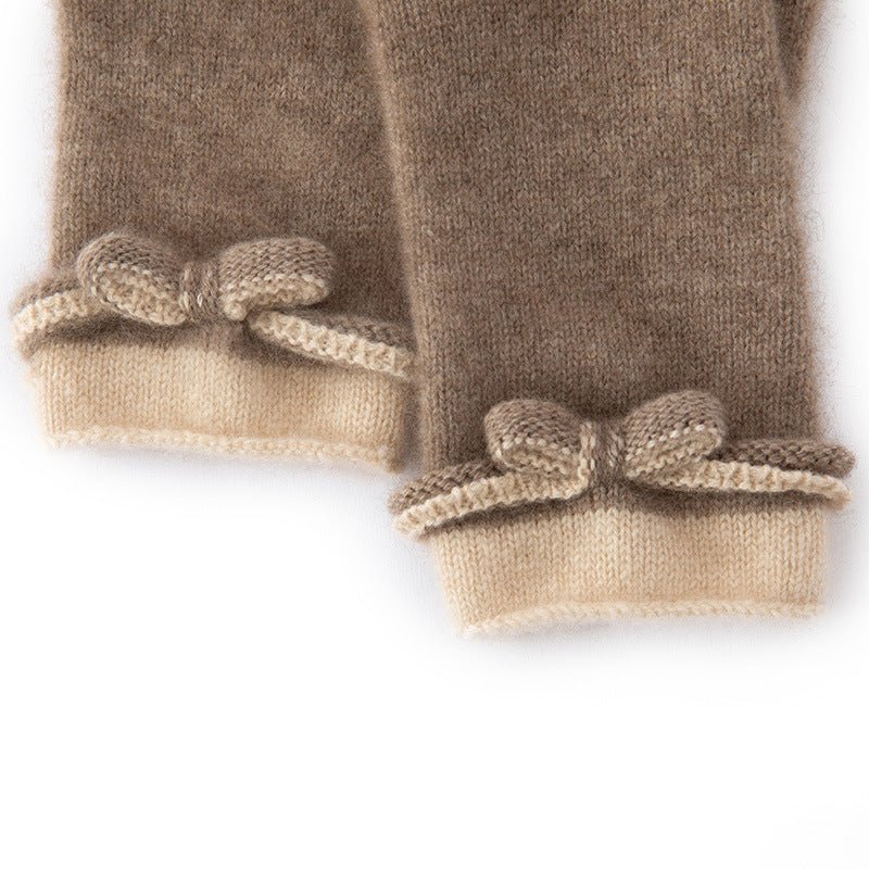 Womens 100% Cashmere Gloves with Bow Cashmere Dress Gloves