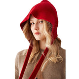 Womens 100% Cashmere Knit Hood with Ties Cashmere Hood Hat