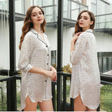Women's 100% Long Silk Nightgown with Polka Dots Ladies Nightshirt