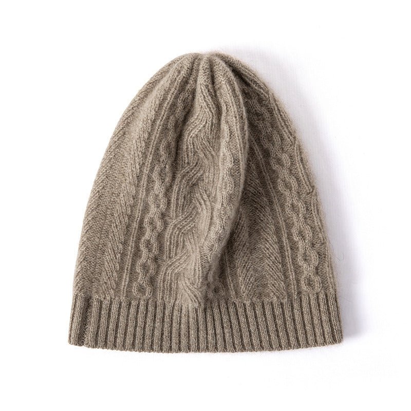 Womens Cable Knit Cashmere Beanie Warm Ribbed Hem Cashmere Knit Hat