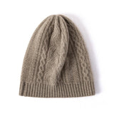 Womens Cable Knit Cashmere Beanie Warm Ribbed Hem Cashmere Knit Hat