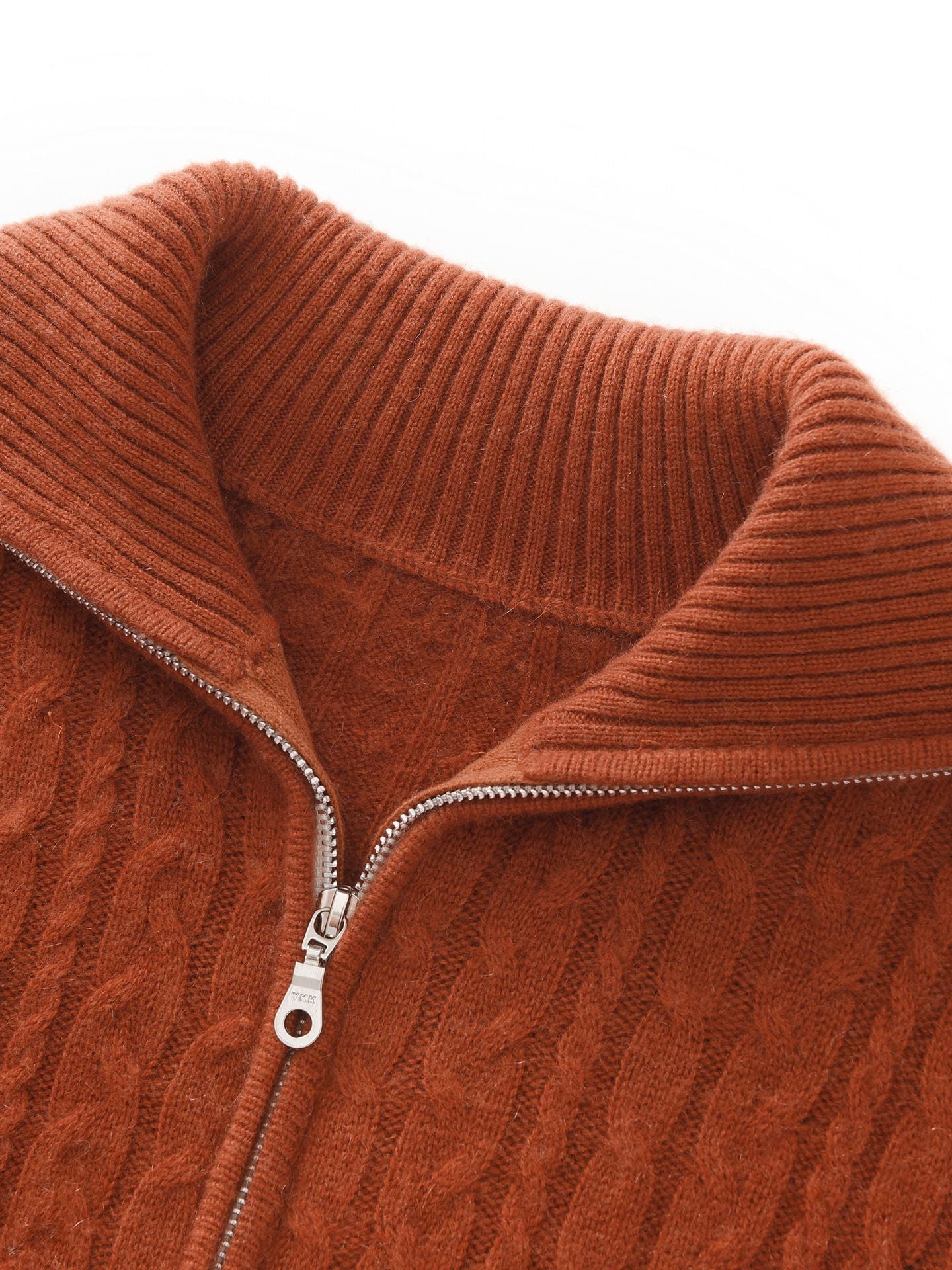 Womens Cable Knit Cashmere Cardigan Collared Full Zip Cashmere Sweater Jacket Brown XS