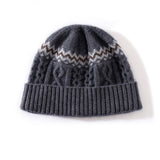 Womens Cable Knit Cashmere Hat Fair Isle Cashmere Beanie