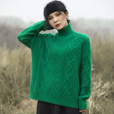 Womens Cable Knit Turtleneck Cashmere Sweater Chunky Cashmere Pullover