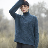 Womens Cable Knit Turtleneck Cashmere Sweater Chunky Cashmere Pullover