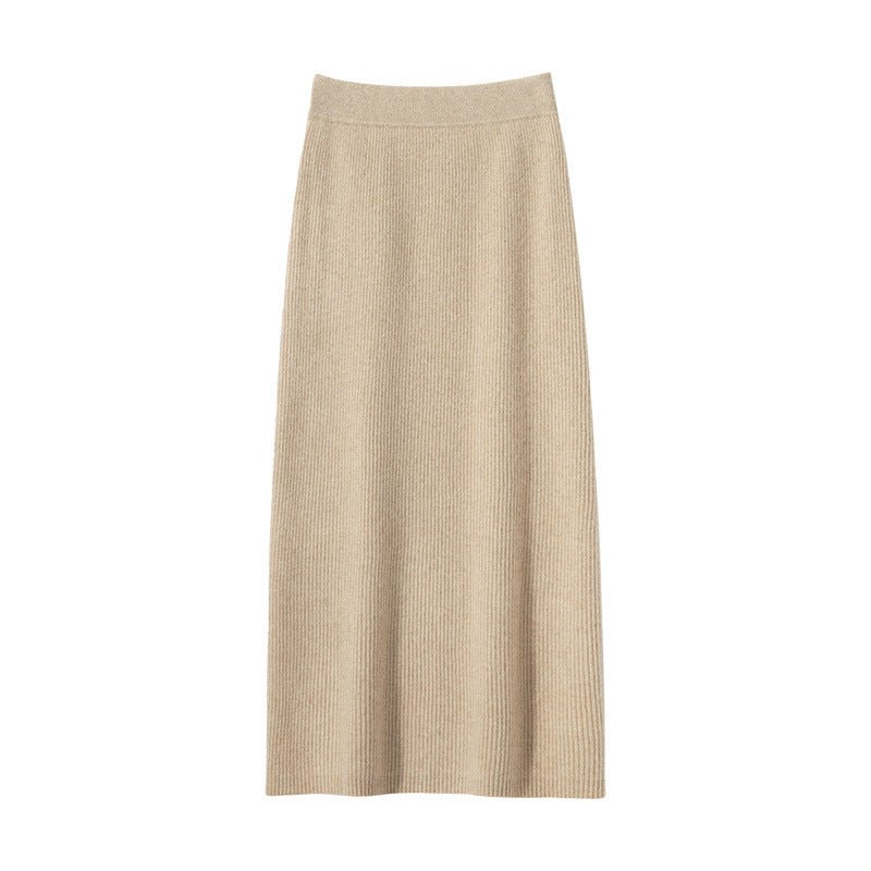 Womens Cashmere Ribbed Knit Midi Skirt High Waist Sheath Dresses