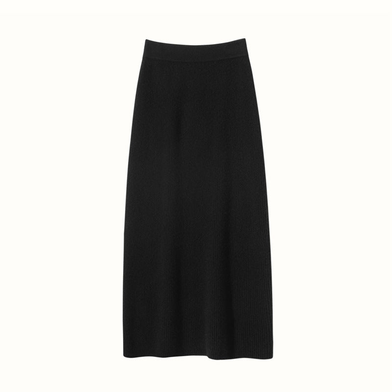 Womens Cashmere Ribbed Knit Midi Skirt High Waist Sheath Dresses