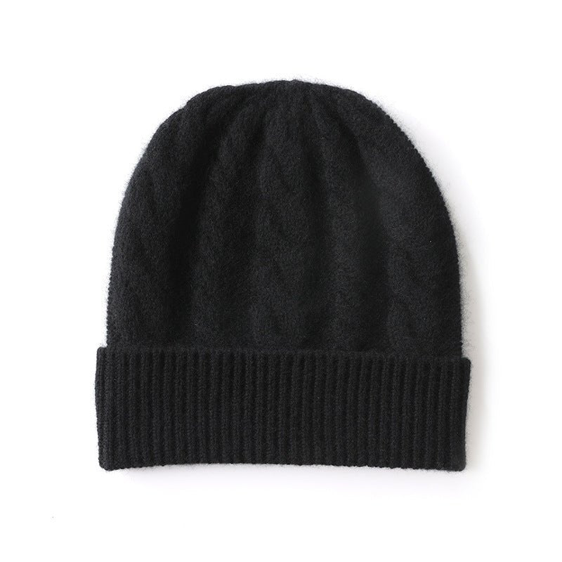 Womens Cashmere Beanie Cable Knit Cashmere Hat Ribbed Cuff