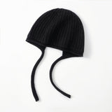 Womens Cashmere Bonnet Hat with Ties Winter Earflap Cashmere Knit Beanie