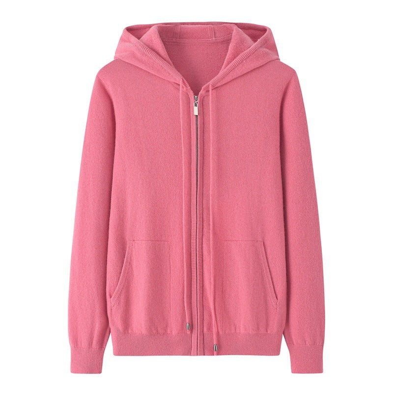 Womens Zip - Up Cashmere Hoodie With Kangaroo Pockets Cashmere Cardigans