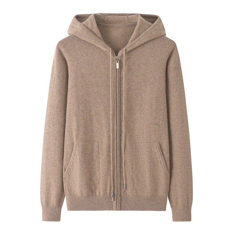 Womens Zip - Up Cashmere Hoodie With Kangaroo Pockets Cashmere Cardigans
