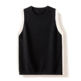 Womens Classic Sleeveless Crew Neck Knit Cashmere Vest Ribbed Hem Black XS