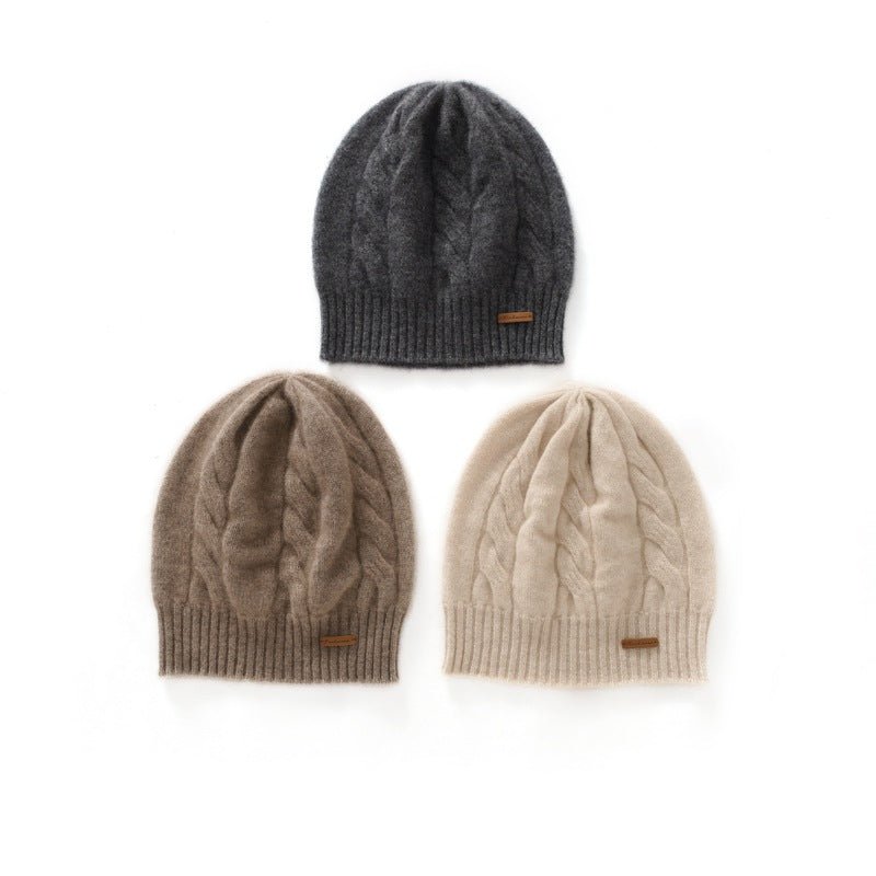 Womens Cashmere Knitted Beanie Cashmere Chunky Hat Warm Ear Protection Hat