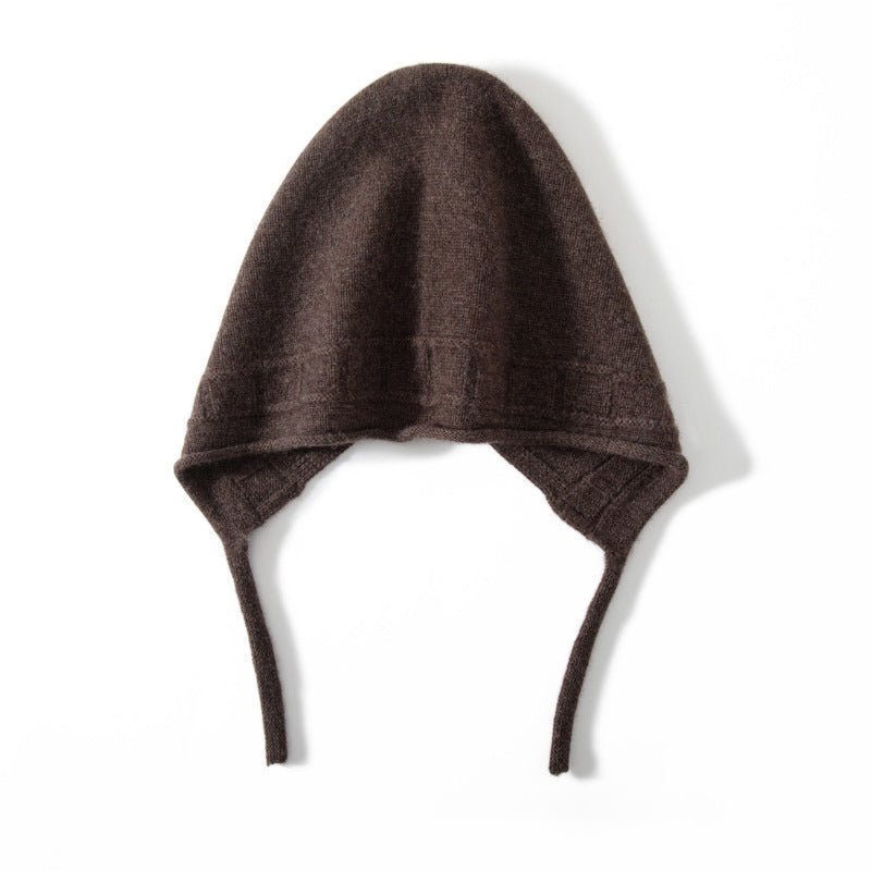 Womens Cashmere Knitted Hat Cashmere Beanie Cashmere Earflap Cap with Tie
