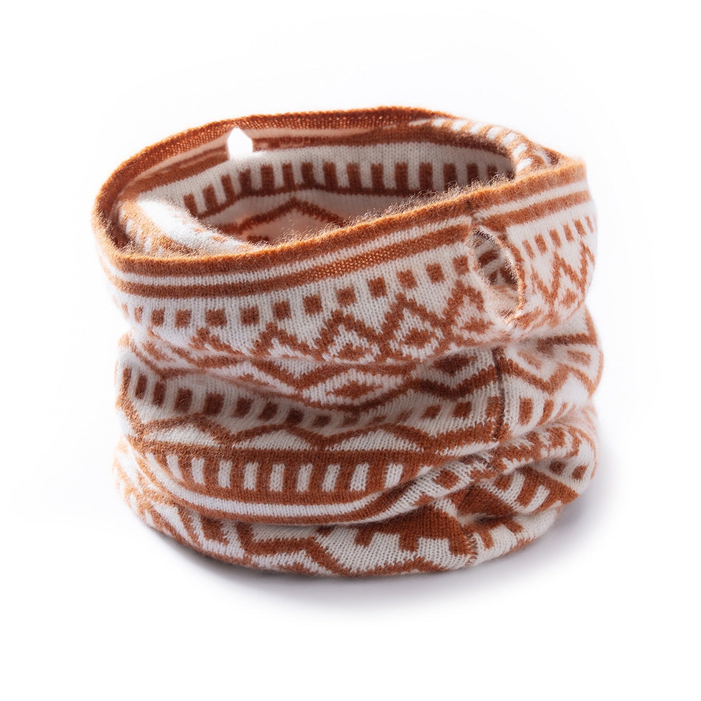 Womens Cashmere Neck Warmer Fair Isle Ear-hanging Cashmere Snood Scarf Camel M