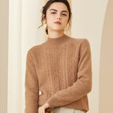Women's Cashmere Sweater Warm Mock Neck Long Sleeve Cashmere Sweater Camel XS