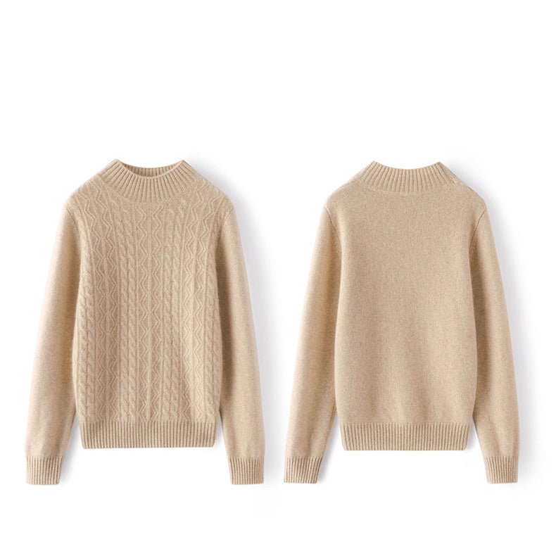 Women's Cashmere Sweater Warm Mock Neck Long Sleeve Cashmere Sweater Beige XS