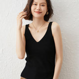 Women's Cashmere Tank Top V Necked Collar Sleeveless Casual Cashmere Tops