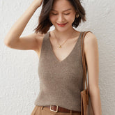 Women's Cashmere Tank Top V Necked Collar Sleeveless Casual Cashmere Tops