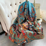 Womens Colorful Long Silk Scarf Landscape Print Square Silk Scarves