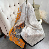 Womens Colorful Long Silk Scarf Landscape Print Square Silk Scarves